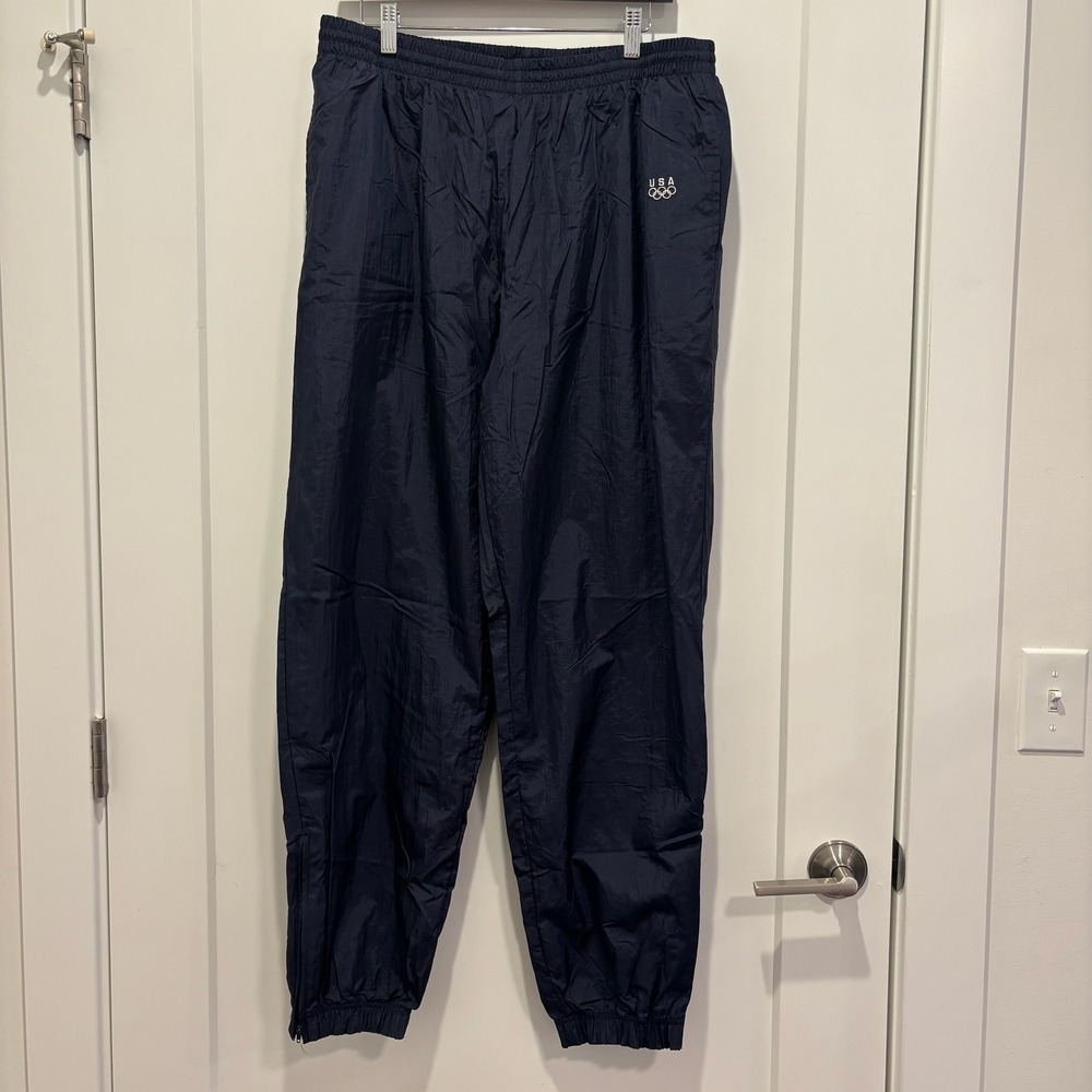 Vintage USA Olympic JCPenney Track Pants Navy Blue Nylon Windbreaker Mens XL
